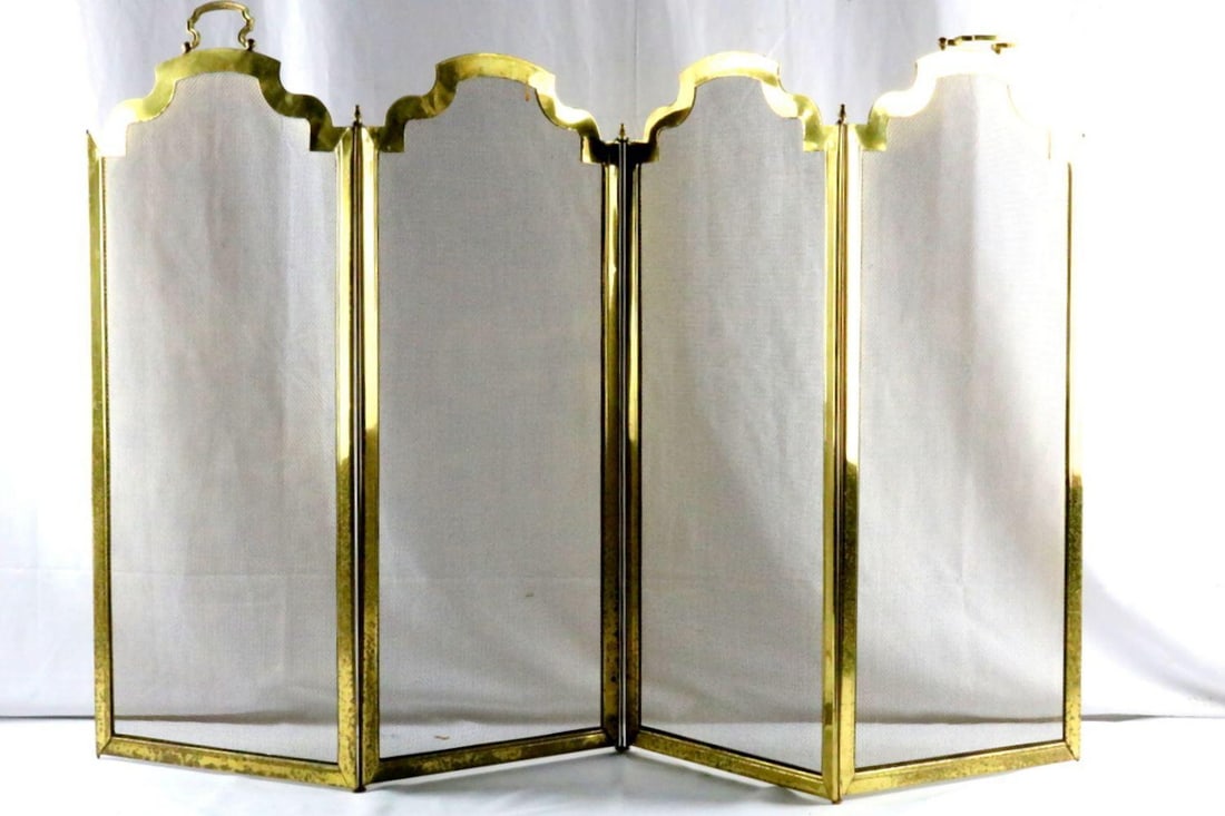 Mid-Century Gold Toned Four Panel Fireplace Screen (1 of 5)