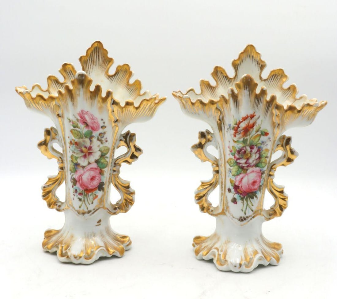 Pair of 19th C. Vieux Paris Porcelain Vases (1 of 4)