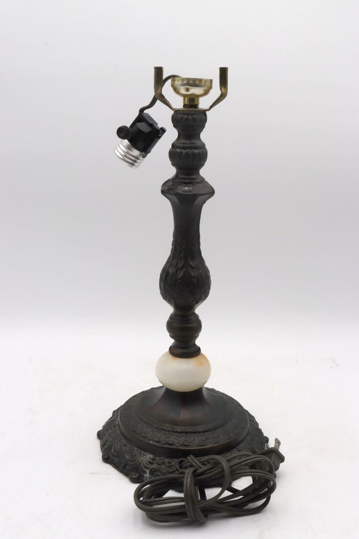 20th C. Bronze and Cut Stone Lamp - 2