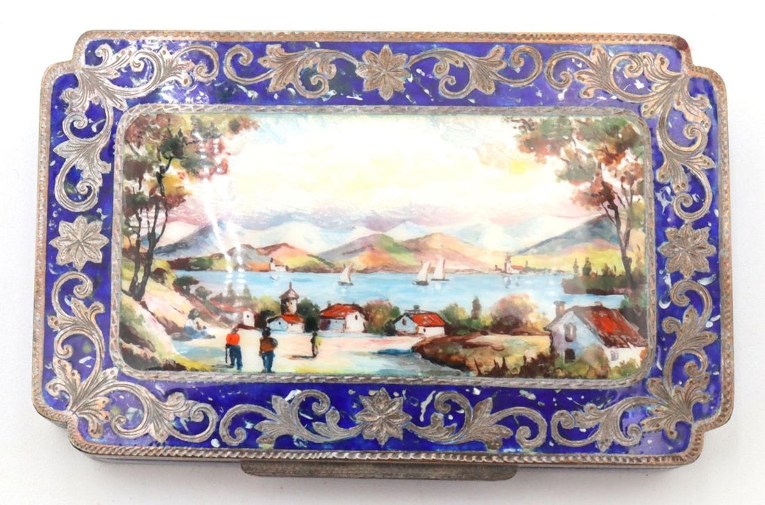 Salimbeni Vermeil Sterling Silver & Guilloché Enamel Snuff Box (1 of 4)