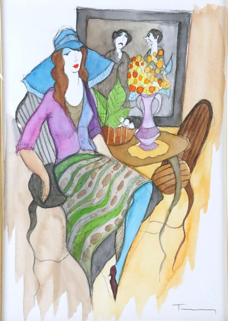 Itzchak Tarkay (Israeli, 1935–2012) "Marisa" Watercolor (1 of 5)