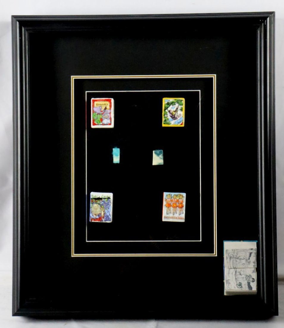 Leslie Lew (American, b. 1953) "Classic Children’s Book Series" Matchbox Monotypes: Leslie Lew (American, b. 1953) Classic Children’s Book Series Matchbox Monotypes on Canvas Measurements: Framed 20 1/2” H x 18” W Original mixed media work from Leslie Lew’s Cl