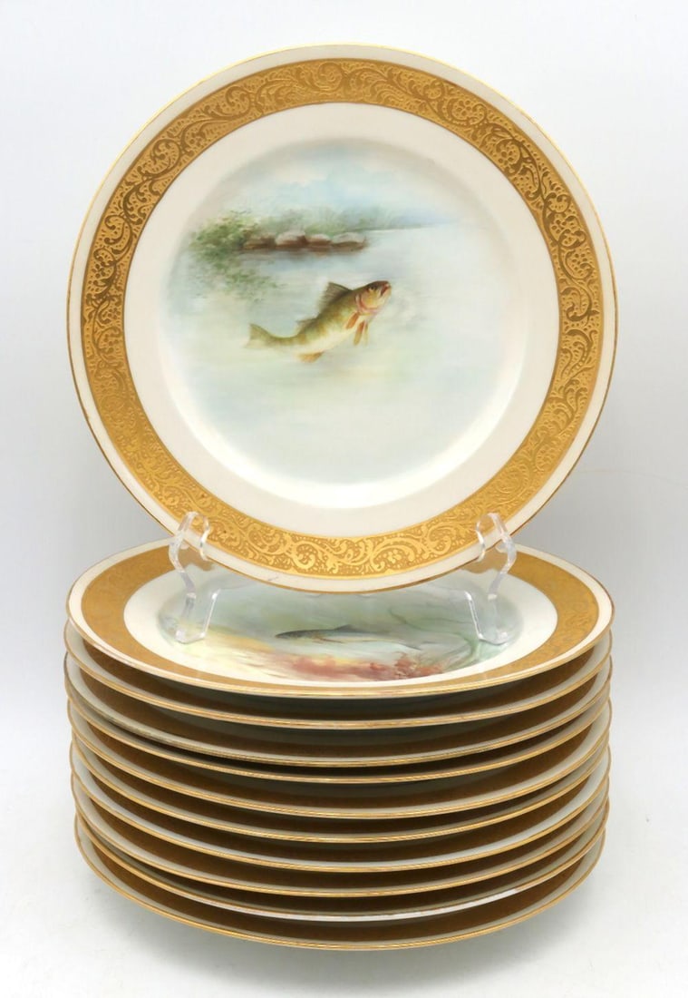 11 Pc. Limoges France Hand-Painted Porcelain Fish Plates (1 of 4)