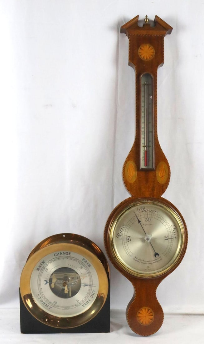 Pair of Chelsea Wheel Barometer & English Thermometer (1 of 6)