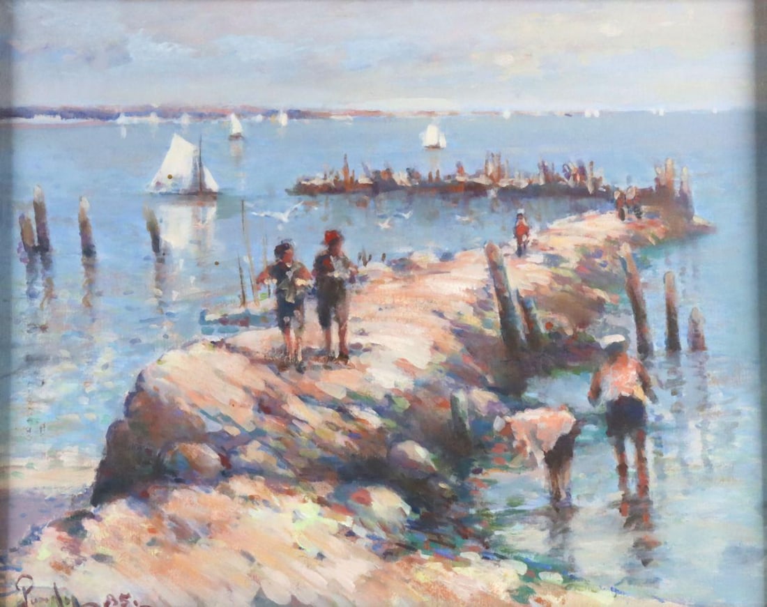 20th C. Impressionist Harbor Scene (1 of 4)