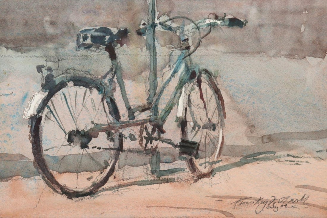 Timothy J. Clark "Bicycle" Watercolor Painting on Paper (1 of 5)