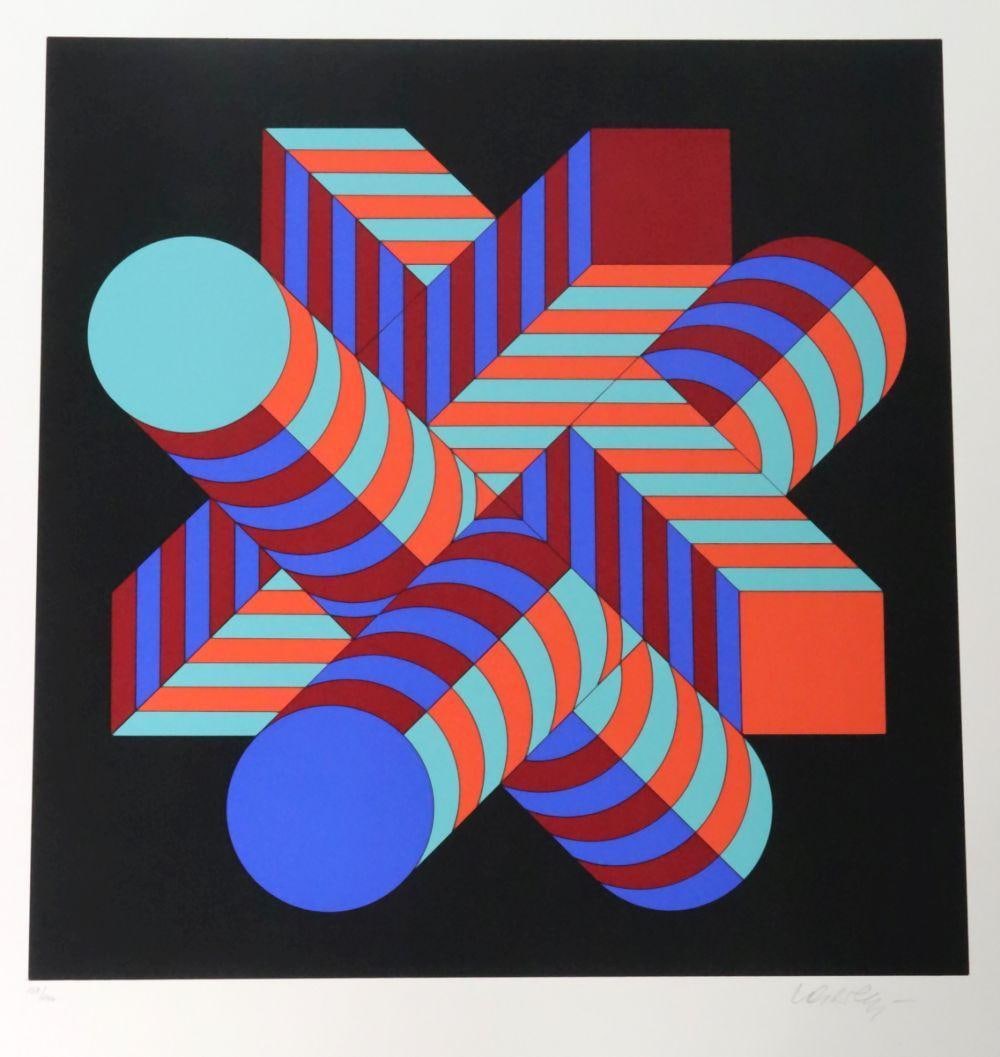 Victor Vasarely "Makk-S" Signed Lithograph: Victor Vasarely “Makk-S” Lithograph 25 1/2" W x 31 1/8" H. A lithograph titled Makk-S by Victor Vasarely, featuring the artist's iconic Op Art geometric abstraction. Signed in 
