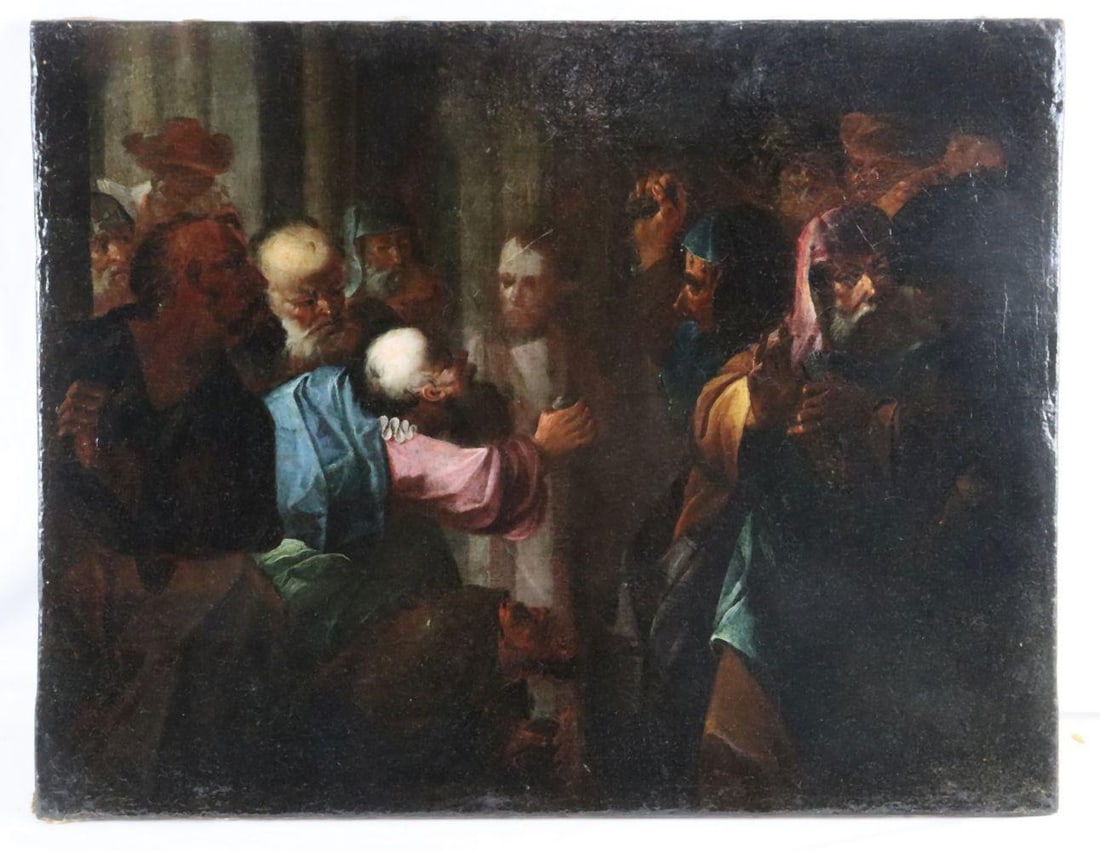 17th C. European School "Biblical Scene" Oil on Canvas (1 of 5)