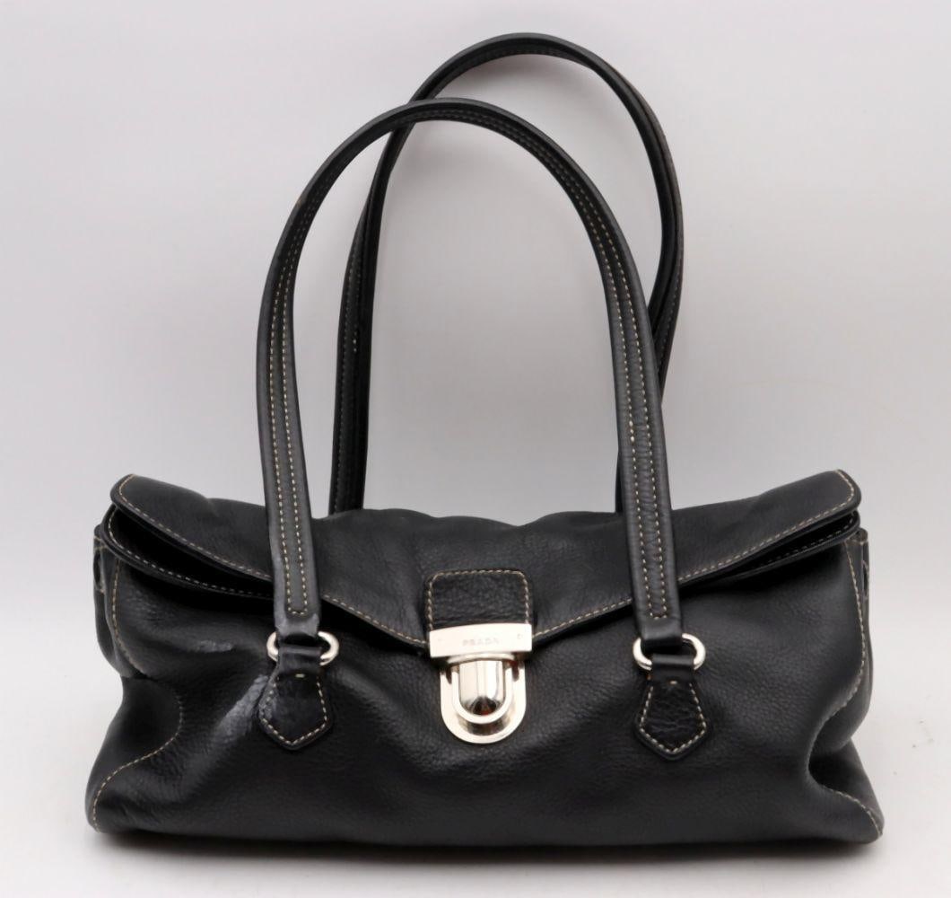 Prada "Vitello Daino" Pebbled Black Leather Hand Bag (1 of 6)