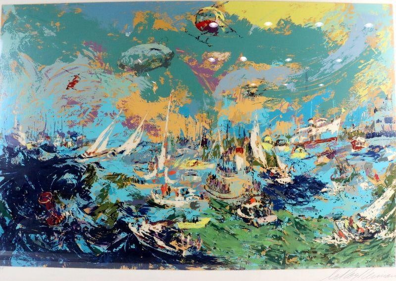 LeRoy Neiman "America's Cup" Print: LeRoy Neiman (American, 1928–2012) Untitled Artist’s proof print, marked “A/P” and signed in pencil Image: 23.5" H x 35.25" W Frame: 30.75" H x 42.25" W An arti