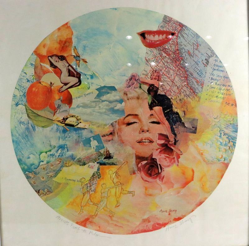 Anne Sharp Collage Print: Anne Sharp (20th Century) Untitled Artist’s proof, signed in pencil and dedicated “Artist’s Proof to Peter” Image: 26.5" Dia. Frame: 31" H x 31" W An artist’s
