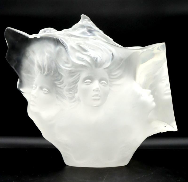 Michael Wilkinson “Atlanteans II, Sirens” Lucite Sculpture with Pedestal: Michael Wilkinson (American, b. 1949) “Atlanteans II, Sirens” Acrylic Sculpture 1991 Sculpture: 12 1/2” H x 14” W x 9” D Pedestal: 44” H x 15” W x 12”