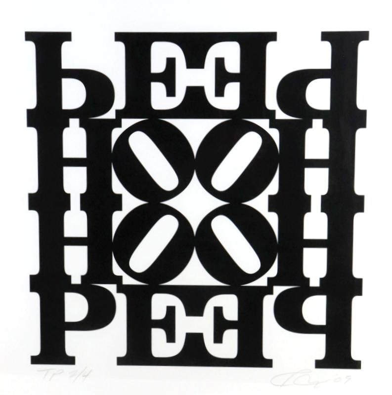 Robert Indiana "Hope Wall - Black and White" Screenprint: Robert Indiana (American, 1928–2018) "Hope Wall - Black and White", 2009 Screenprint on paper, T.P. 2/4, signed Sheet: 23" H x 23" W Frame: 28.75" H x 28.75" W Condition: