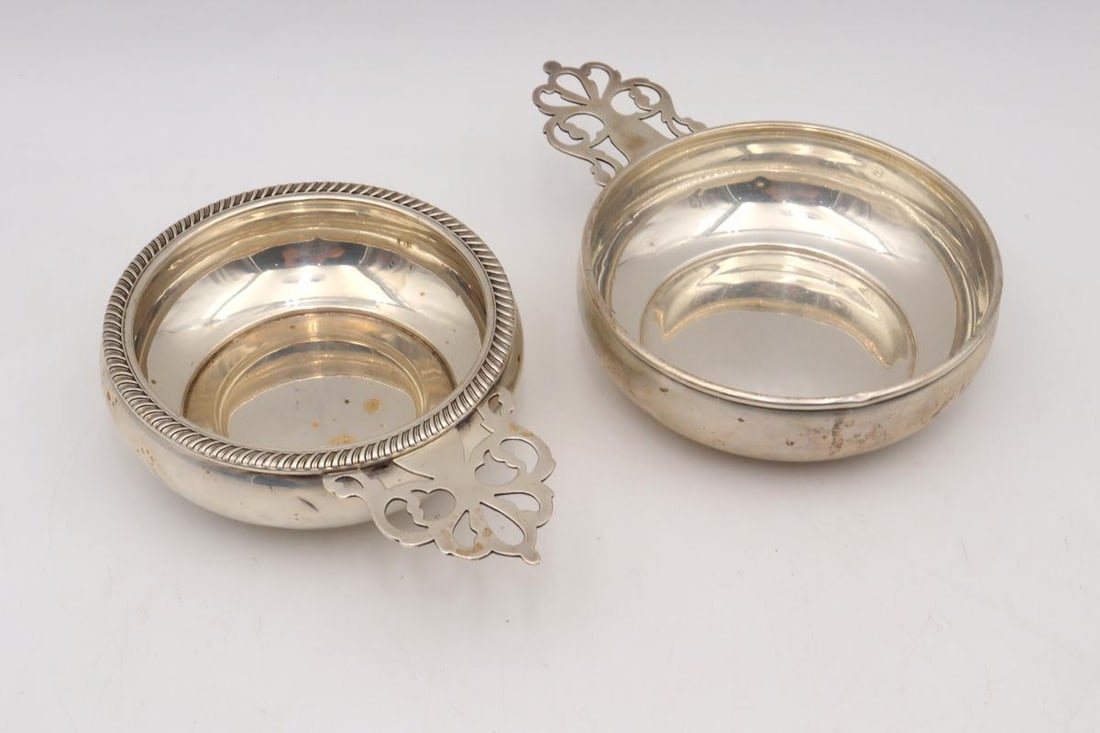 Fisher Sterling Silver Porringer & Amston Sterling Silver Porringer, Group of 2: Fisher (United States); Amston (United States) Porringers, Group of 2 Sterling silver, impressed markings and sterling imprints Largest: 1.5" H x 6.75" W x 4.75" D 6.57 troy oz. total