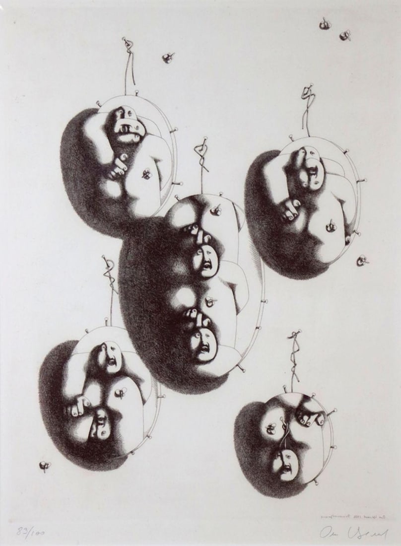 Oleg Tselkov (Russian, 1934–2021) “Untitled” Etching on paper: Oleg Tselkov (Russian, 1934–2021) “Untitled” Etching on paper, signed in pencil Edition 83/100 Sheet: 20” W x 26 1/2” H With frame: 34 1/2” W x 41” H Overall
