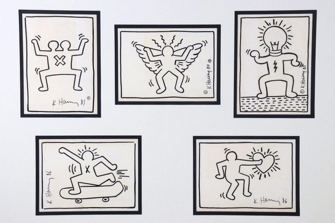 Attr. Keith Haring "Untitled" 5 Lithographs: Attributed to Keith Haring (American, 1958–1990) "Untitled" Lithographs, Group of 5 Lithographs on paper Measurement in frame: 22" H x 29 1/2" W Overall good condition. Have a