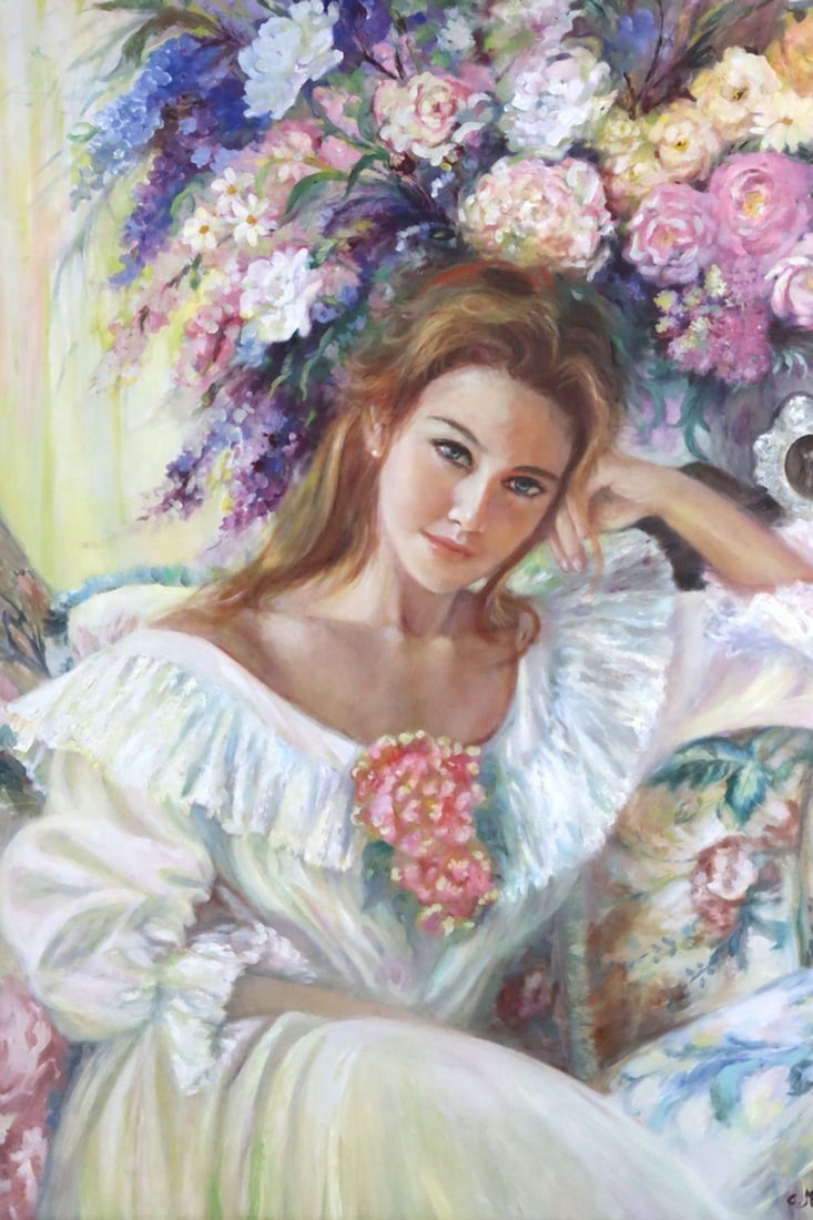 C. Mitchell (American, 20th Century) "Pinks on Sofa" Oil on Canvas (1 of 6)