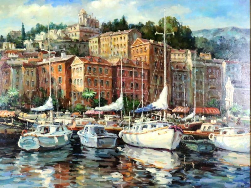 Signed Furtesen "Portofino" Serigraph: Furtesen "Portofino" Serigraph on canvas, signed Image: 36.75" H x 47.5" W Frame: 46.5" H x 58.25" W Condition: Very good condition. Have a similar item to sell? Contact us at