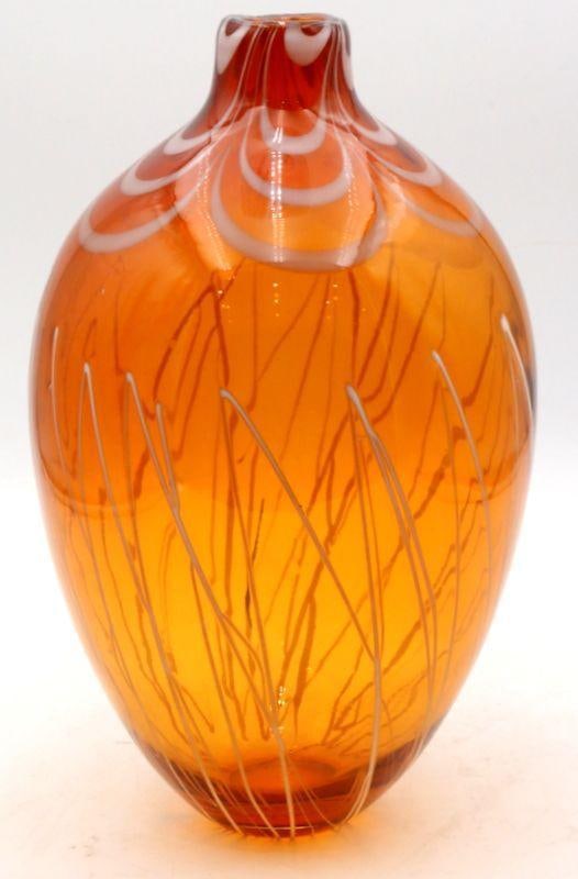 Large Murano Glass Vase: Murano (Italy) Large Art Glass Vase Glass 13" H x 7.5" Dia. Artist unknown. Unsigned. Condition: Very good condition with no chips, cracks, or repairs. Have a similar item to sell? Contact us 