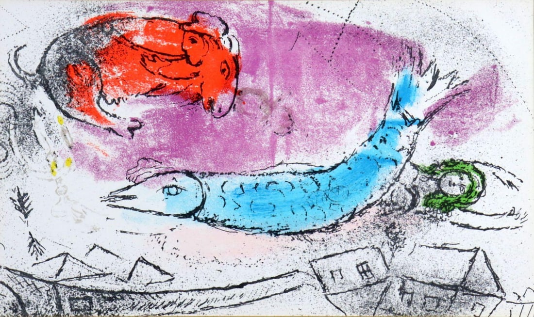 After Marc Chagall "The Blue Fish" Color Lithograph (1 of 5)