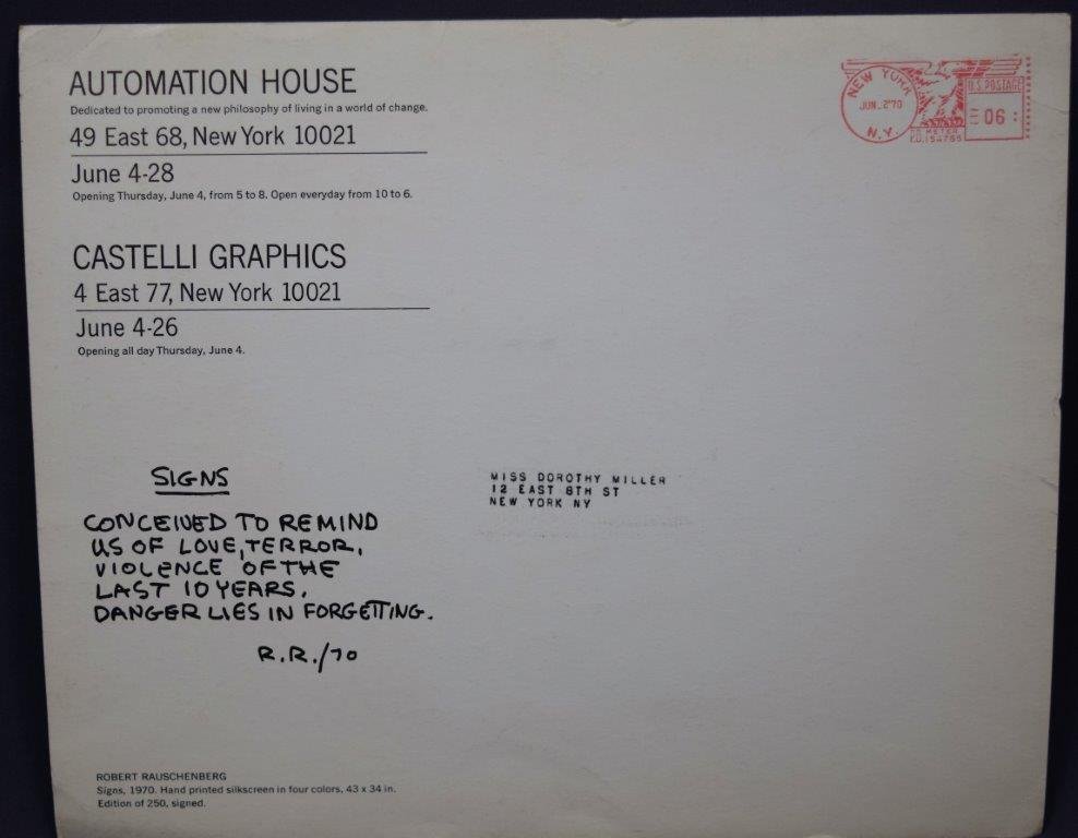 Robert Rauchenberg, Mailer to Dorothy Miller (1 of 4)