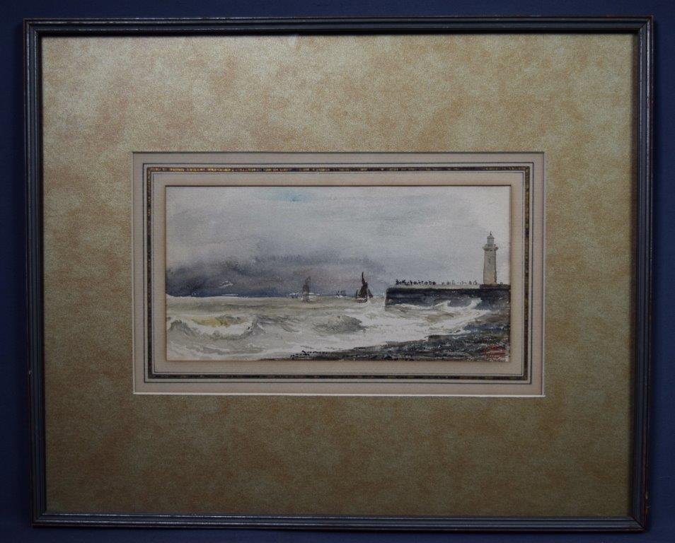 Paul Huet, W/C, "Sailboats & Lighthouse" (1 of 4)