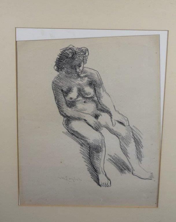 Moses Soyer, Charcoal (Nude): MOSES SOYER (1899-1974) Untitled Model Charcoal on paper 13 1/2" x 18 1/2" Signed in the lower left by Moses Soyer