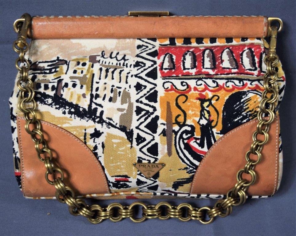 Prada, Canvas/Leather Handbag (Italian Venice Print) (1 of 6)