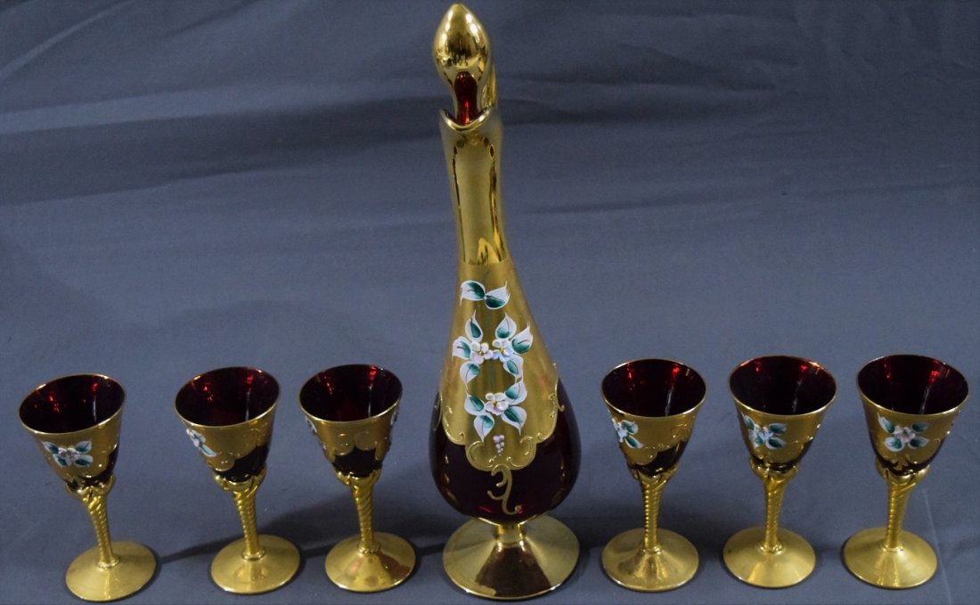 Italian Murano Ruby Red Decanter (W/6 Goblets) (1 of 5)