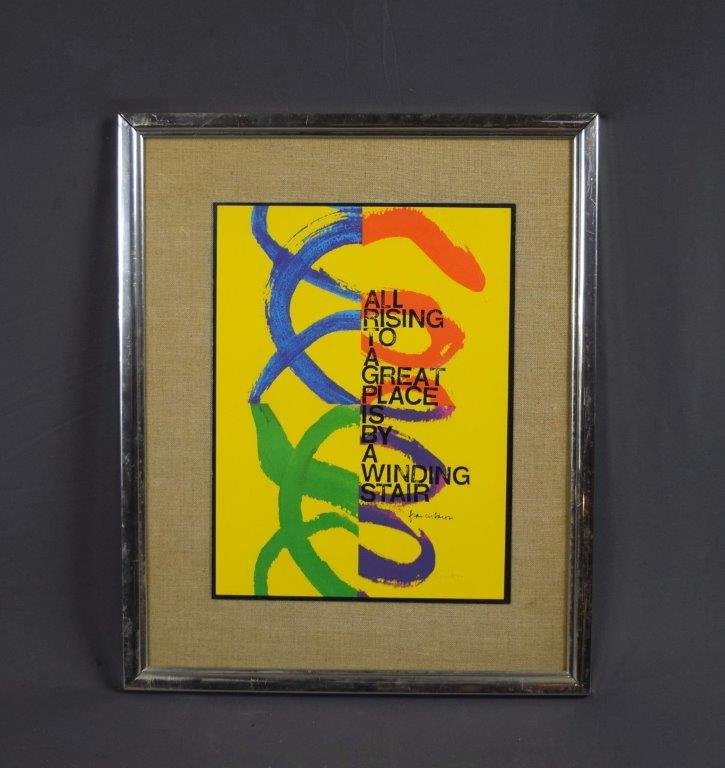 Sister Corita Kent, Screenprint (Francis Bacon): SISTER CORITA KENT (1918-1986) Francis Bacon Quote: "All Rising To A Great Place Is By A Winding Stair" Screenprint in colors 15 3/4" x 12" Signed lower right in pencil by Kent