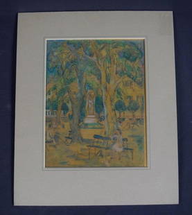 Ethel Mars, Mixed Media (Swann Galleries): ETHEL MARS (1876-1956) Jardin de Ville, Grenoble Mixed media on artist paper 10 5/8" x 5 5/8" Swann Galleries; (Sale 2117, Lot 150, June 7, 2007. Auction estimate $1500-$2500)