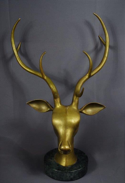Large Chinese Deer Bronze & Marble Head (1 of 4)