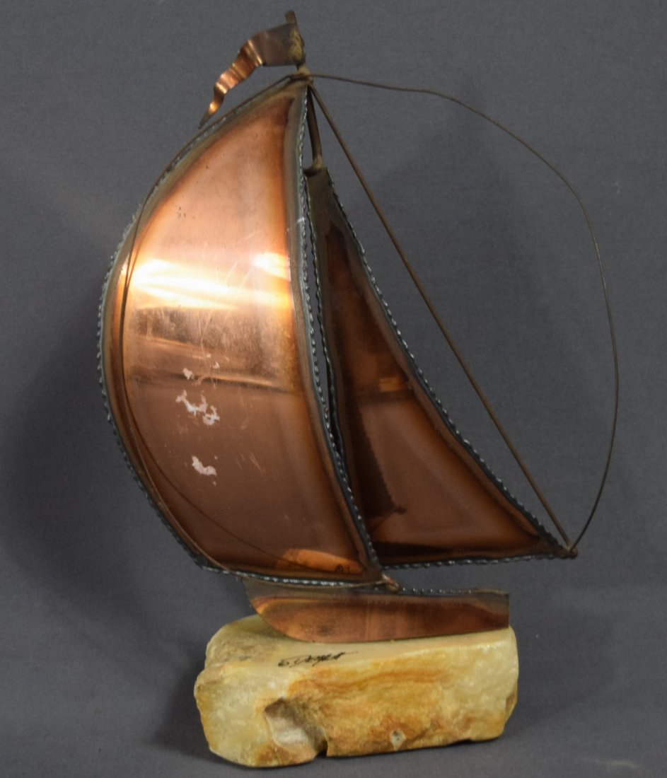 Copper Sailboat (Stone Base): AMERICAN vintage 20TH CENTURY copper sailboat with a stone base (9 1/2 x 6 1/2)