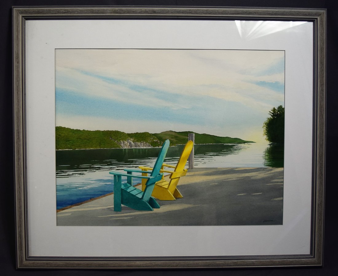 American Watercolor, Lake Scene by Lawrence (1 of 2)