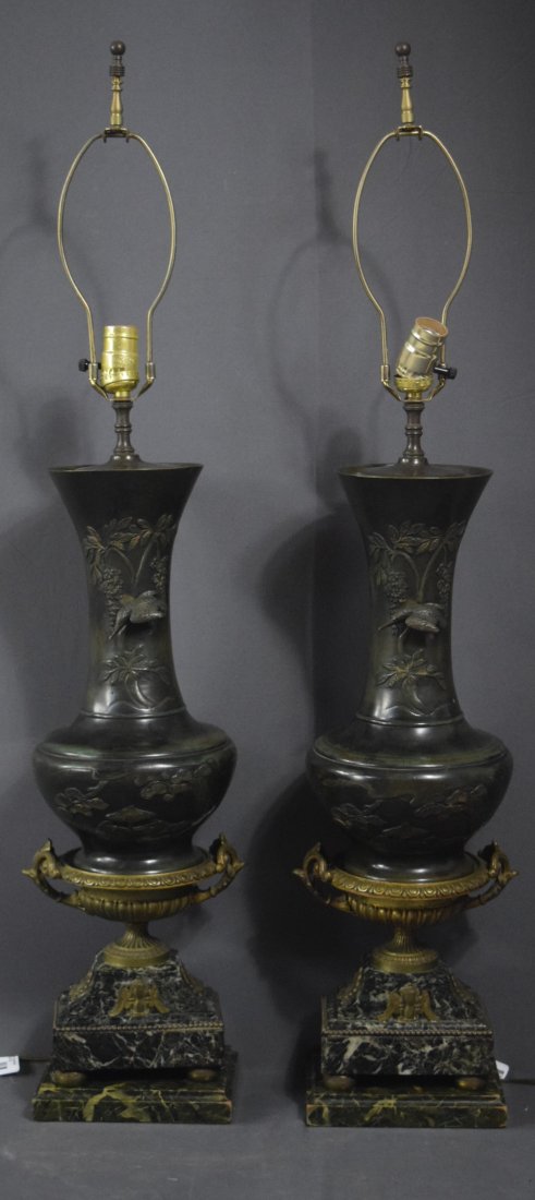 Chinese, Gilt Bronze Floral Bird Motif Lamps (1 of 10)