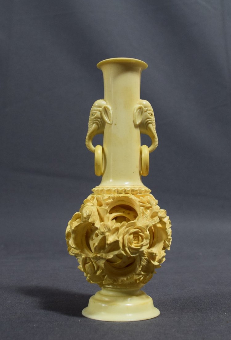 Chinese, Bone Carved Small Elephant Vase