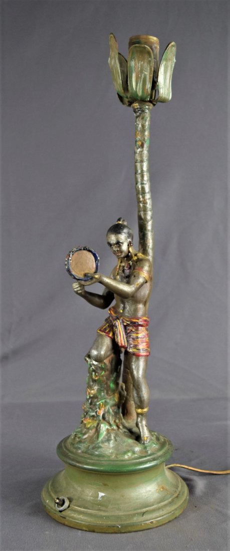 Antique Bronze Lamp (Native American Man & Tree) (1 of 11)