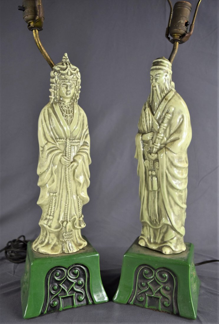 Chinese Figural Lamps (Man & Woman, Fish Base) (1 of 5)