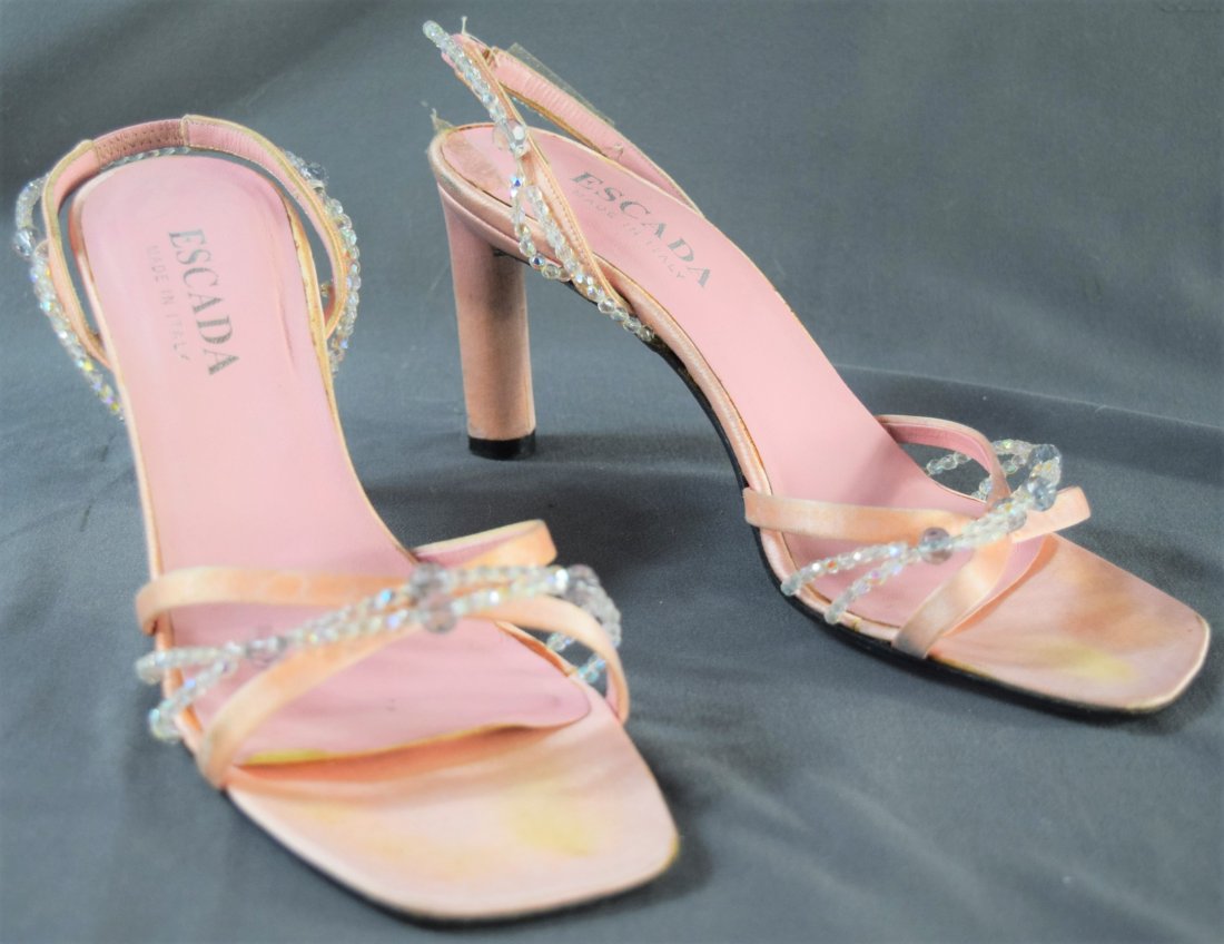 Ladies Heels (ESCADA): ITALIAN (20TH CENTURY) ESCADA ladies size 6 1/2 pink leather heels with beaded straps
