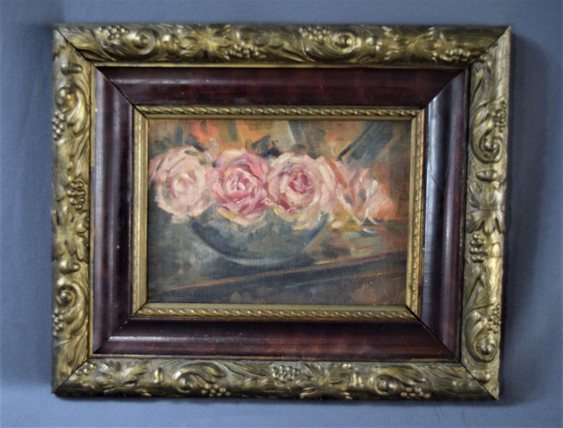 Olga Boznanska, O/B (Zamoyski Estate): OLGA BOZNANSKA (1865-1940) Still Life Oil on board 6" x 8 1/2" Signed left side Label remains to verso of panel, from The Zamoyski Estate to private collection