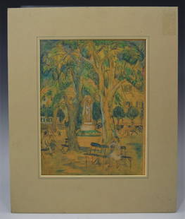 Ethel Mars, Mixed Media (Swann Galleries): ETHEL MARS (1876-1956) Jardin de Ville, Grenoble Mixed media on artist paper 10 5/8" x 5 5/8" Swann Galleries; (Sale 2117, Lot 150, June 7, 2007. Auction estimate $1500-$2500)