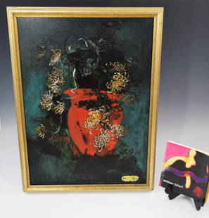 William Scharf, Mixed Media (W/Artist Book): WILLIAM SCHARF (B. 1927) Floral Abstract Mixed media on artist board 30\" x 22\" Signed, dated lower corner, inscribed on verso With artist book featuring original works of art by William Scharf