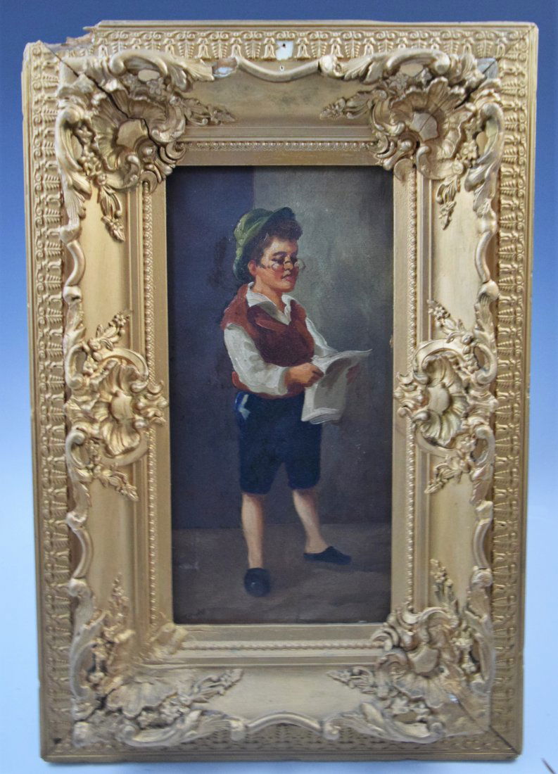 After Thomas Sully, O/C (Boy Reading Script): AFTER THOMAS SULLY (19TH/20TH CENTURY) Boy Reading Script Oil on canvas 13" x 7" Signed lower right "T. Sully"
