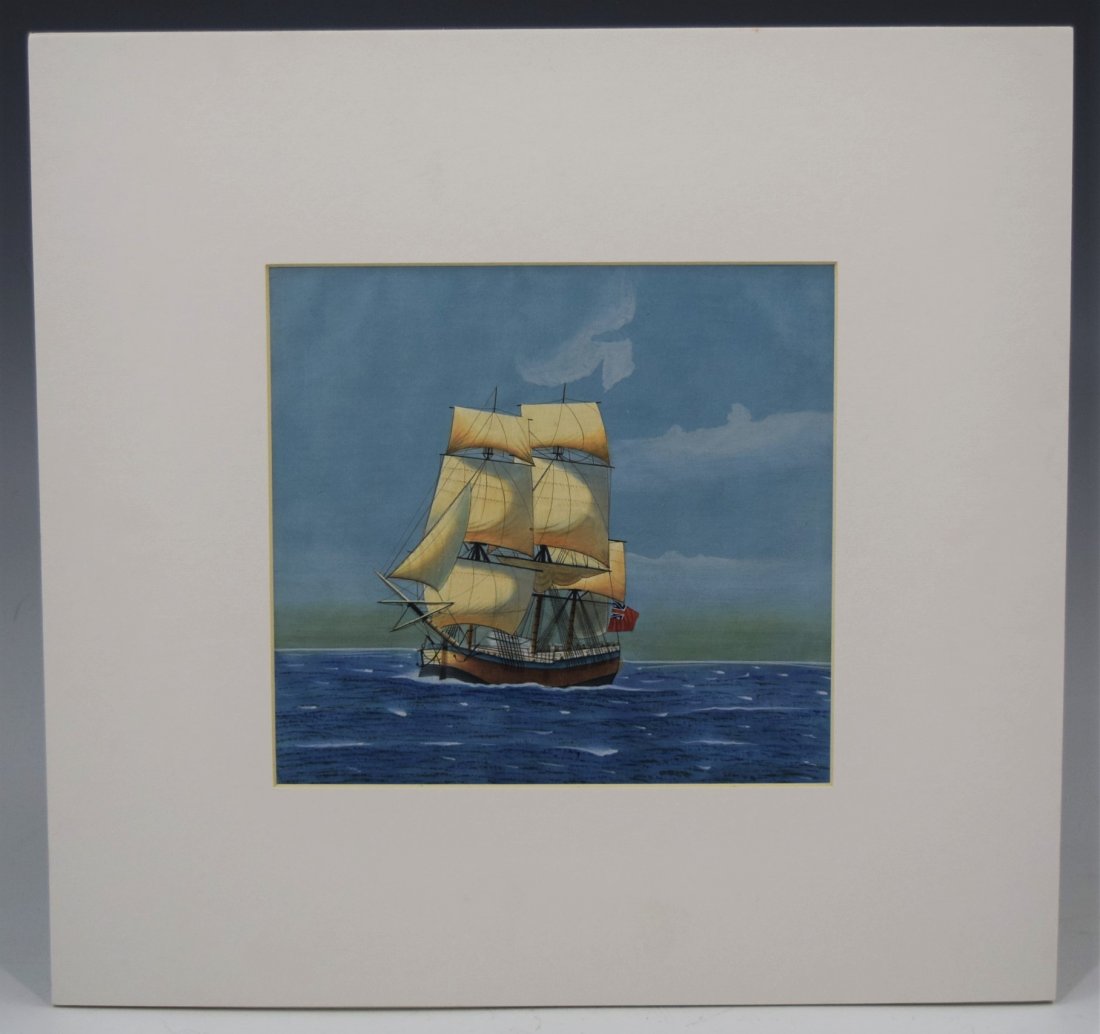 Oil on Paper, Ship (American School): AMERICAN SCHOOL (20TH CENTURY) Ship Oil on paper 7" x 6"