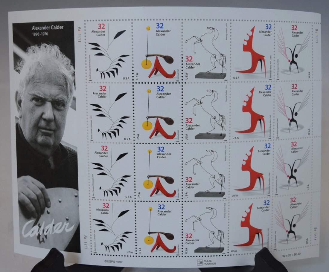 Alexander Calder, Stamps (Sheet): ALEXANDER CALDER (AMERICAN) Stamps Print in colors 7" x 9"