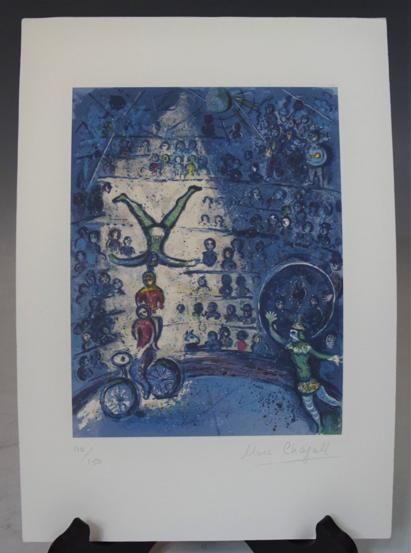 Marc Chagall, Signed Print: MARC CHAGALL (1887-1985) Print in colors 11" x 8" Signed lower side