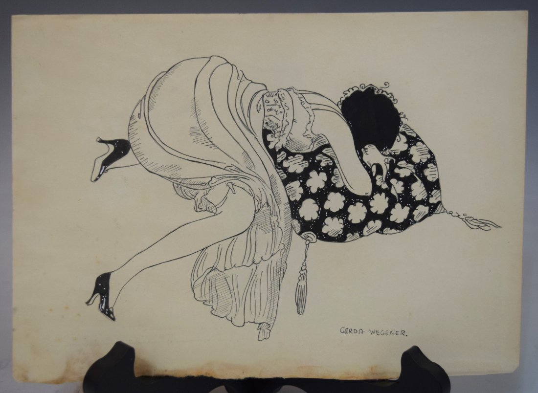 Gerda Wegener, Illustration: GERDA WEGENER (1886-1940) Untitled Ink on paper 7" x 9 1/2" Signed lower side