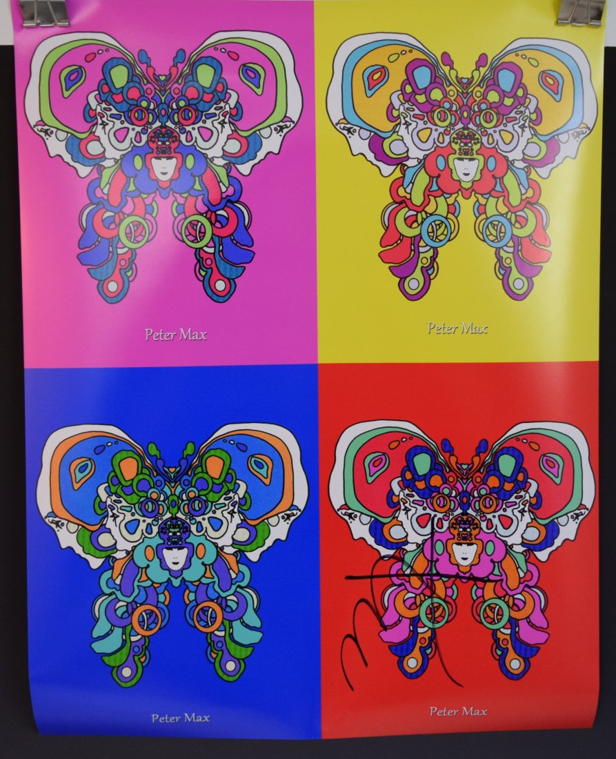 Peter Max, Signed (4 Butterflies Poster): PETER MAX (AMERICAN) Four Butterflies Poster in colors Signed lower side 22" x 18"