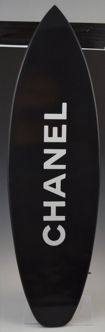 Chanel Surfboard (Advertisement): CHANEL (PARIS) Wood, surfboard advertisement for Chanel products 48" x 14"
