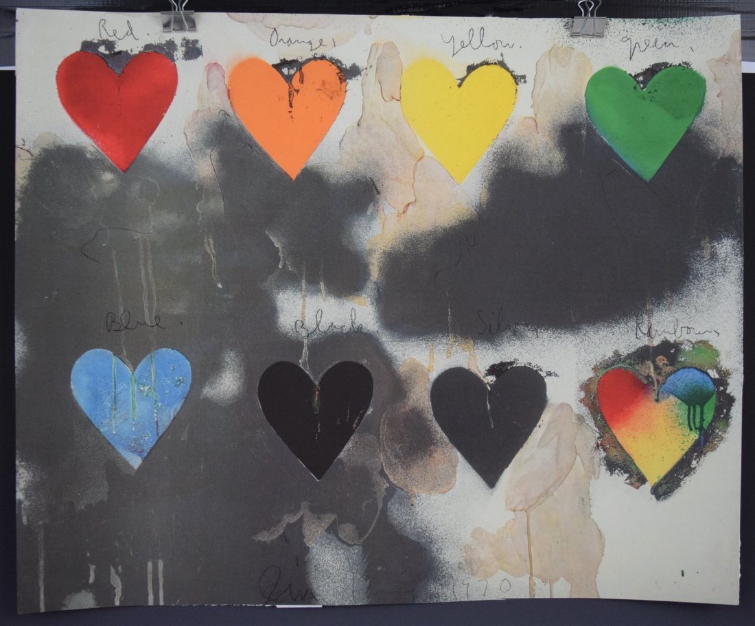 After Jim Dine, 8 Hearts (Print): AFTER JIM DINE (B. 1935) 8 Hearts Print in colors 22 1/2" x 27 3/4" Signed, dated lower center in plate